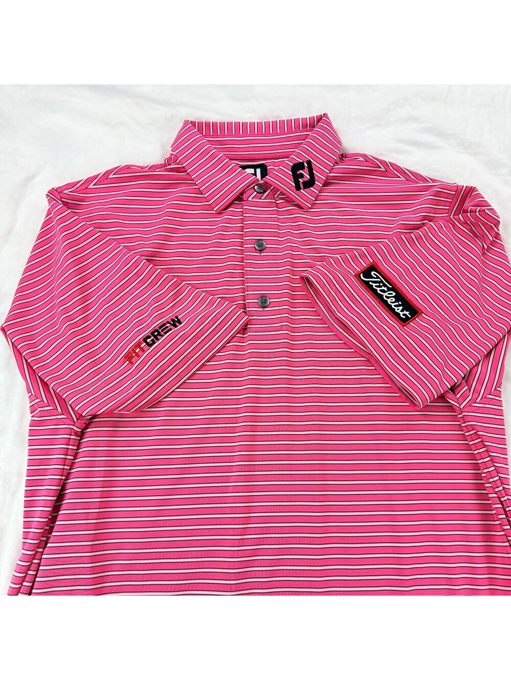 FootJoy Titleist FITCREW Mens L Pink Pinstripe ProDry Golf Polo FJ Staff